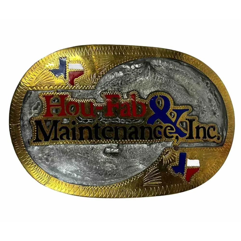 Hou-Fab Maintenance Custom Houston Livestock Show Rodeo Belt Buckle w Inlays VTG